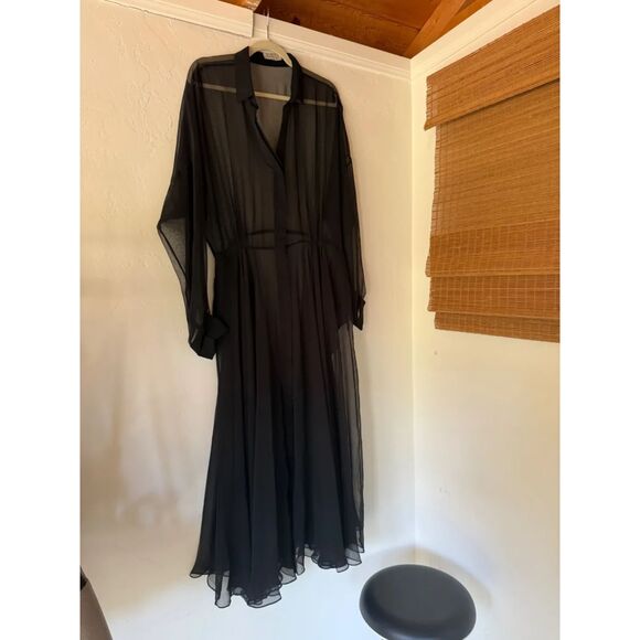 Vintage Norma Kamali Sheer Maxi Dress Black L Large 12 - Picture 1 of 6